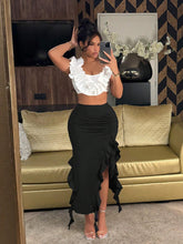 SXY Summer Irregular Ruffle Hem High Slit Design Niche Sexy Bodycon Midi Skirt